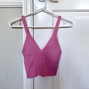 Pink Ribbed Knit Crop Top